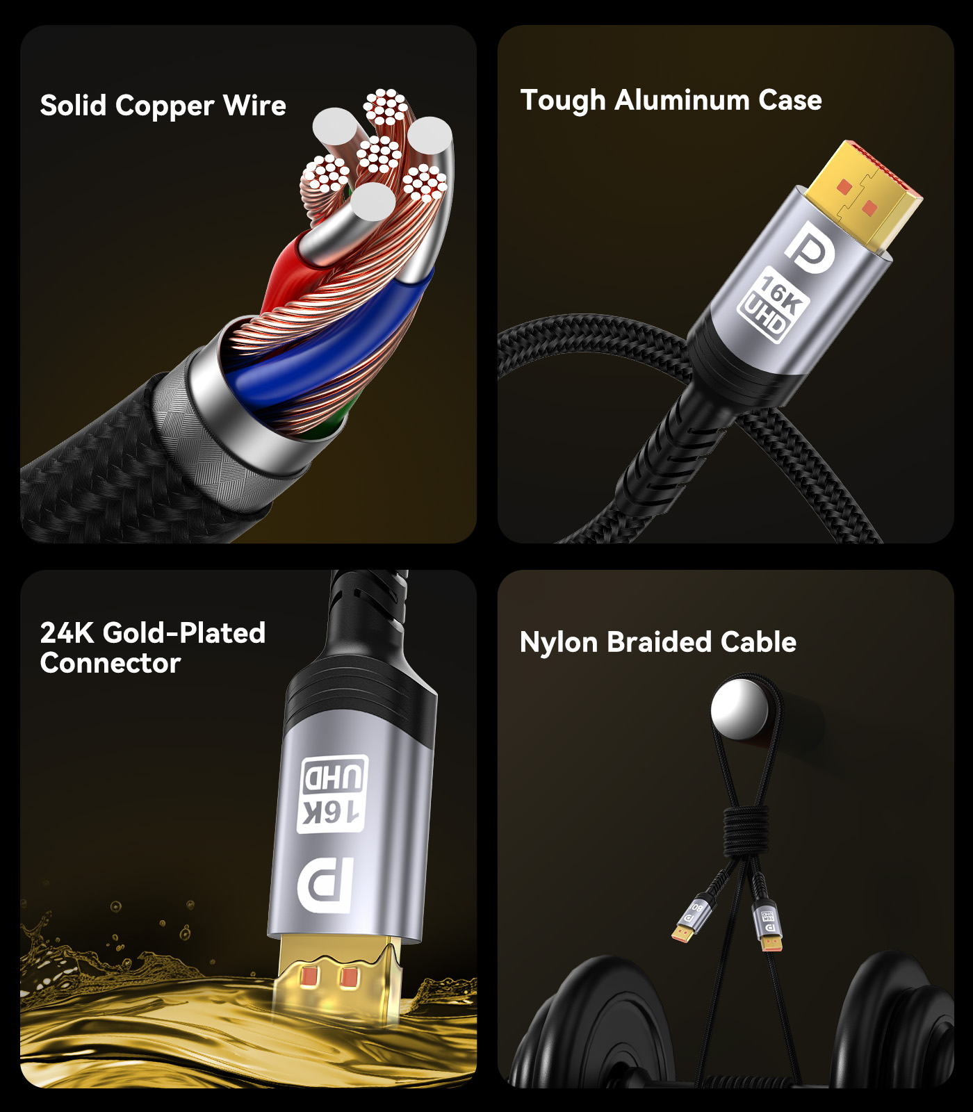 Sniokco 80Gbps DisplayPort Cable 2.1 1.5M, VESA Certified 16K DP Cable 16K@60Hz 8K@240Hz 4K@540Hz 360Hz 240Hz Compatible with HDR HDCP 2.3 DSC FreeSync G-Sync Monitor Graphics RTX 5090 4090 PC HDTV