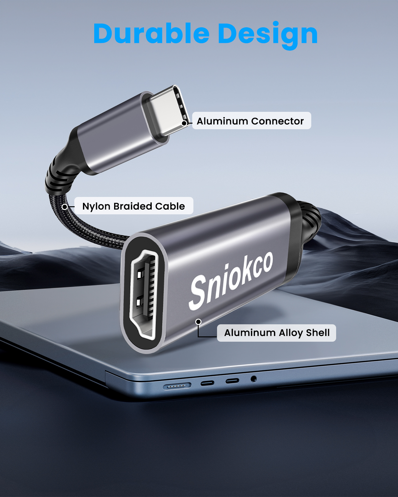 Sniokco USB C to HDMI Adapter, High Speed 4K USBC to HDMI Cable for Thunderbolt 3/4, HDMI to USB C Adapter with iPhone 16 15 Pro Max MacBook Pro Air iPad Pro iMac Galaxy S XPS Surface Book 3 and More